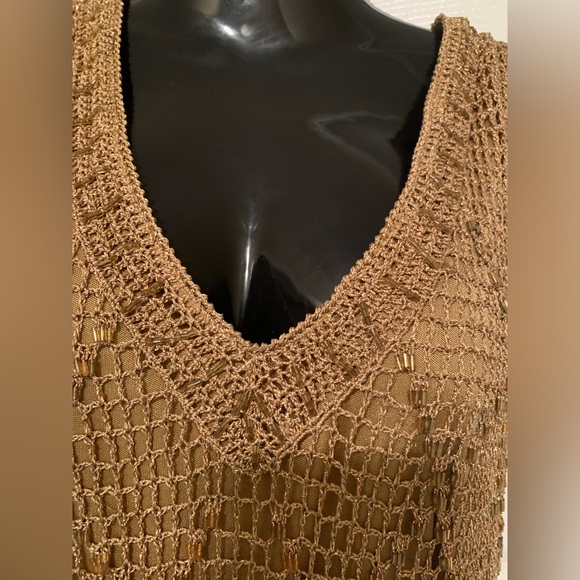🌸 HOST PICK 🌸Dazzling Shimmering Gold Beaded Long Crocheted Top - Picture 2 of 14